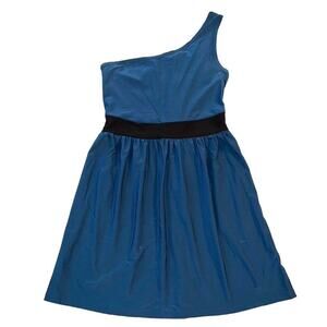 Bebop Womens One Shoulder Dress Short Empire Waist Blue Black Stretchy Large